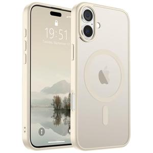 SUPFINE Magnetic for iPhone 16 Case (Compatible with MagSafe) (Military Grade Drop Protection) Slim Translucent Matte Shockproof with Anti-Fingerprint Phone Case,Antique White
