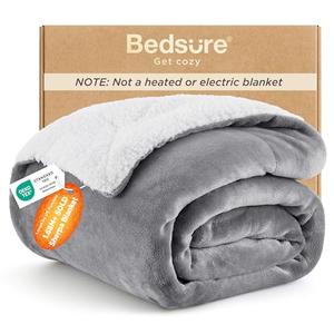 Bedsure GentleSoft Sherpa Fleece Twin Blanket for Couch, Non-Heated, Thick and Warm Throw for Women and Men, Soft Fuzzy Plush Blanket for Winter, Grey, 60x80 Inches