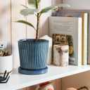LE TAUCI Ceramic Pots for Plants, 5.5 Inch Plant Pots with Drainage Hole and Saucer, Indoor Plant Pots for Succulent, Snake Plants and Cactus, Flower Pots, Set of 2, Reactive Glaze Blue