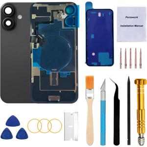 Rear Back Glass Replacement for iPhone 16 Plus 6.7-inches with Reparing Tool Kit and All Necessary Parts (Black)