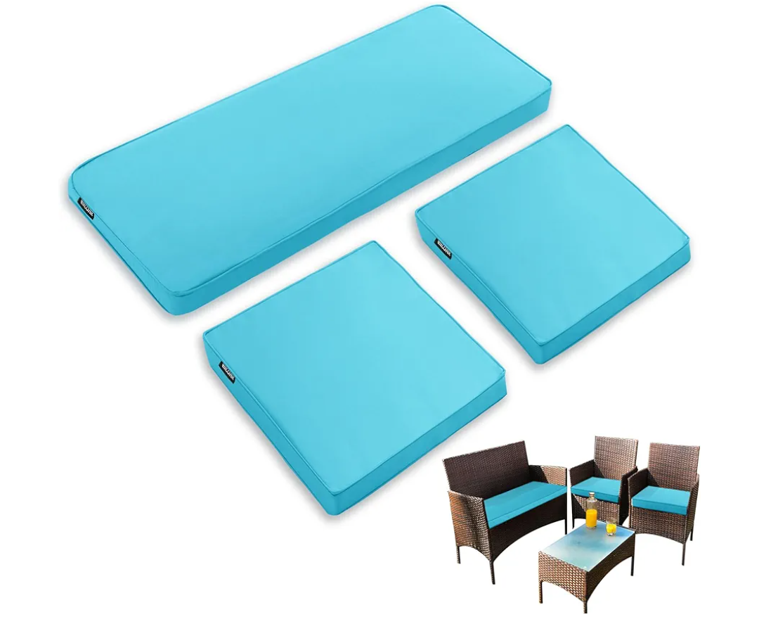 3 Pack Patio Cushion Set Outdoor Cushion Replacements for 4 Pieces Seater Outdoor Furniture, Waterproof Cushion Set for Rattan Chair Wicker Sofa, Teal, Only 2 Seater, Big (21"x43") And Small (21"x28")