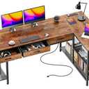 PRAISUN 63 Inch L Shaped Office Desk with Power Outlets and Type-C Port, Large Computer Gaming Desk with 3 Fabric Drawers, Mesh Shelves, Corner Study Work Writing Desk, Rustic Brown