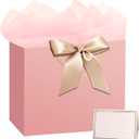PrintGuru 13" Large Pink Gift Bag with Handles, Birthday Gift Bag with Tissue Paper and Greeting Card, Mothers Day Gift Bag, Birthday Bag for Women Girls, Perfect for Wedding Bridal Shower Gifts, 13W x 10.2H x 4.9D (Matte Pink, 1 Pack)