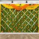 BELECO Fabric 7x5ft Indian Theme Backdrop Haldi Ceremony Marigold Flower Garland Decoration Background Pooja Banner Traditional Festival Wedding Party Decorations Photoshoot Props Wallpaper
