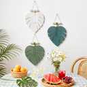 Hoteam 3 Pcs Tropical Wall Decor Jungle Monstera Macrame Wall Hanging Bohemian White Green Palm Leaf Woven Tapestry Wooden Bead Hanging Ornament for Nursery Bedroom Living Room Apartment Home Backdrop, 9.8 x 6 inches