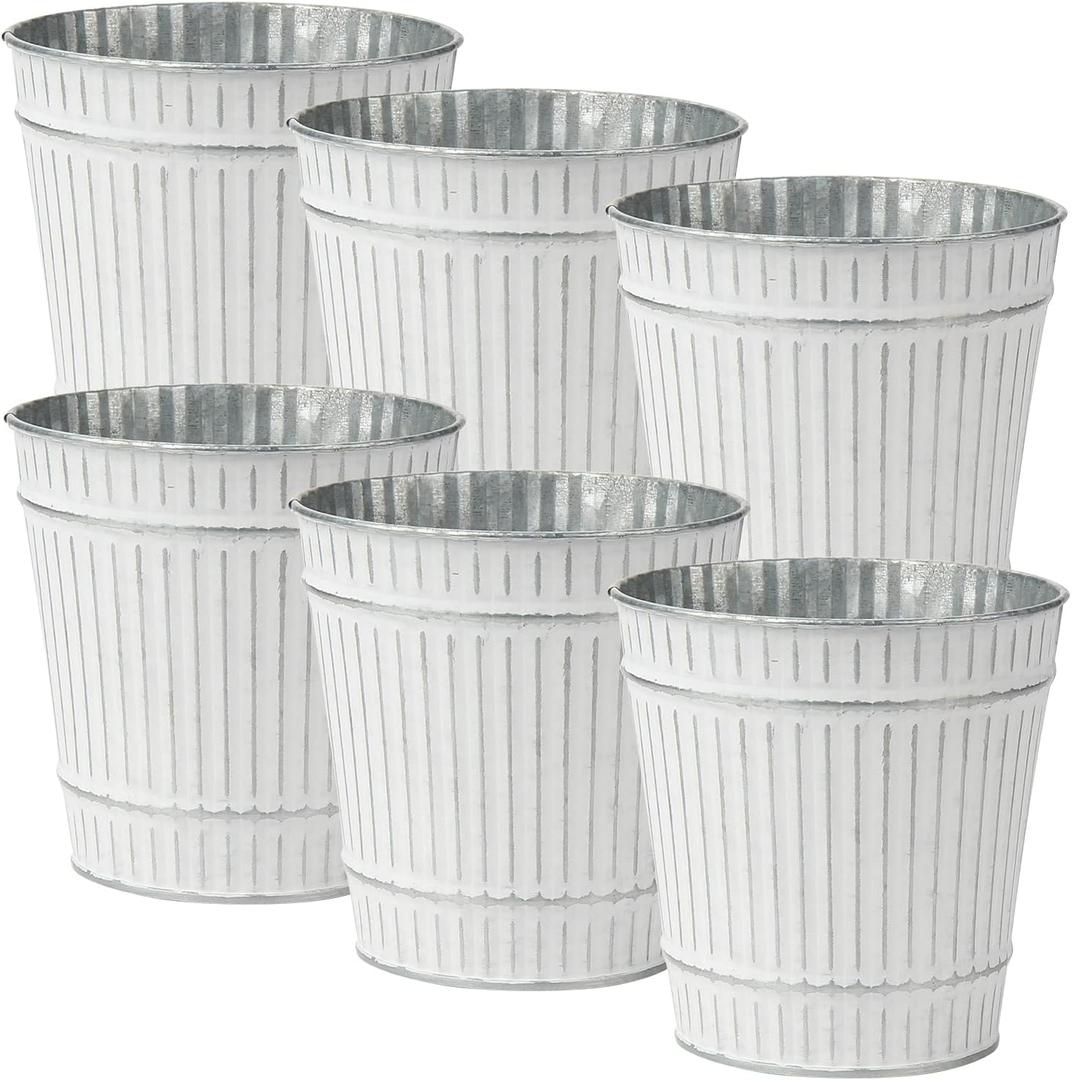 Briful 4.7" Galvanized Tin Planter Galvanized Metal Pail Rustic Decorative Metal Buckets Vintage Style Country Wedding Home Table Centerpiece Decorations Set of 6 (Cream#015)
