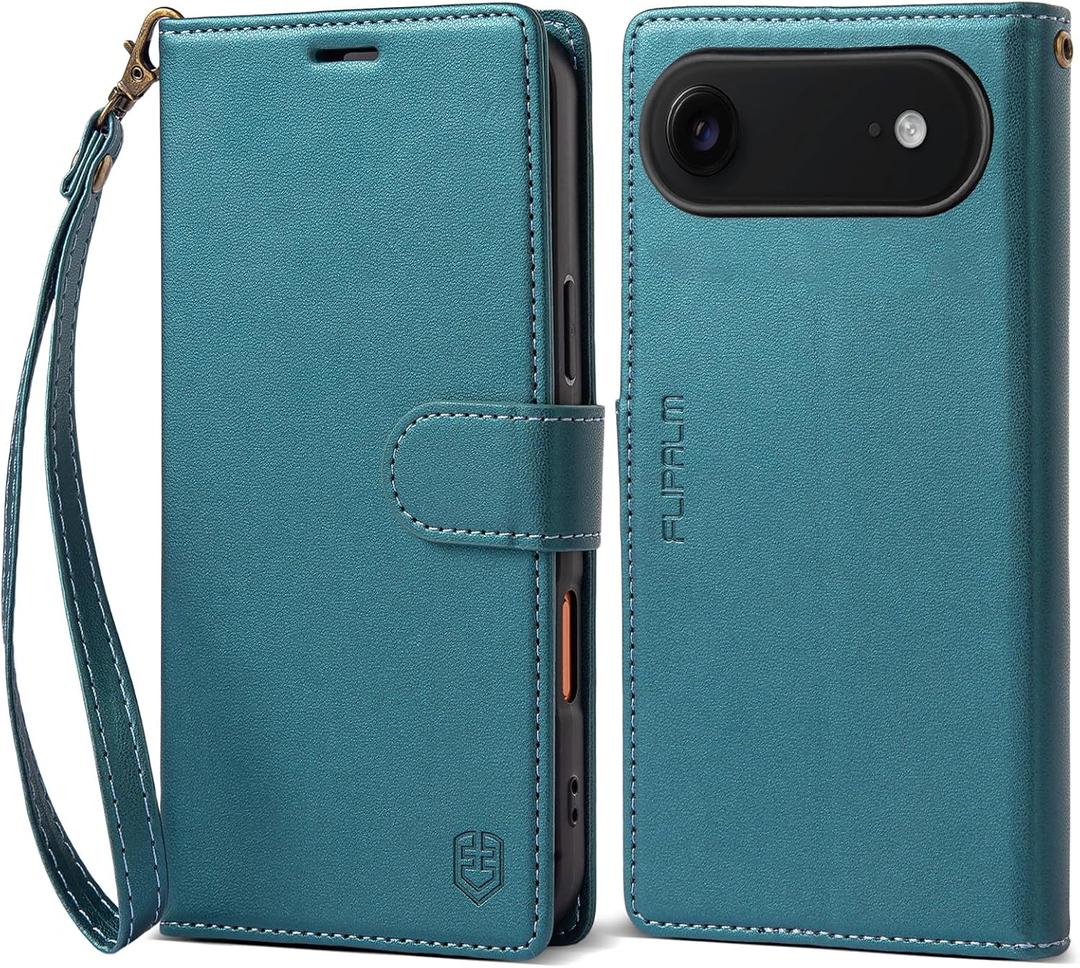 FLIPALM Wallet Case for iPhone 17 Series with Wrist Strap - PU Leather Folio Flip with Credit Card Holder & Kickstand, Protective Cover (Green, for iPhone 17 Air)