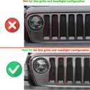 Front Grill Inserts Grille Inserts & Headlight Bezels Cover Trim for 2018-2023 Jeep Wrangler JL Sahara/Rubicon Only