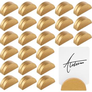 24 Pcs Gold Table Number Stands Wooden Indoor Lightweight Wedding Table Name Holder Semicircular Design Place Card Holders Office Tag Photo Menu Clips Banquet Birthday Party Restaurant