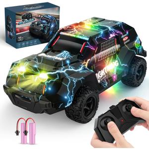 Remote Control Off Road RC Car for Kids - Cool Light Up 1/24 Scale Hobby Truck Race Car Toy Gifts for 3-8 Year Old Boys