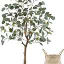 Artificial Eucalyptus Tree, 4ft Tall Green Silk Leaves Perfect Faux Plant with Basket, Mordern Fake Eucalyptus Trees for Indoor Outdoor Home Office Livingroom Floor Dcor