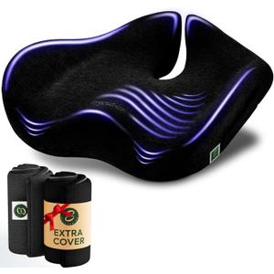 Pressure Relief Seat Cushion for Tailbone Pain  X Large Office Chair Cushion for Back Pain, Coccyx & Sciatica Pain Relief Pillow. Memory Foam Seat Cushions for Office Chairs. Extra Cover (Black)