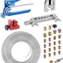 25 ft 3/16in Zinc-Plated Brake Line Flaring Tool Kit, Includes 3-in-1 Tube Bender, Double & Single Flaring Tool Set, 1 Tube Cutter, 2 Threads Unions, 20 Fittings