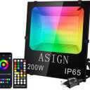 ASIGN 200W Bluetooth Control RGB LED Floodlight Outdoor&Indoor Waterproof Color Changing Floodlight Wall Washer Light for Home Decor Outdoor Featival Decoration