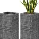SUNNYPARK 2 Pack Tall Planters for Outdoor Plants Rattan Modern Tall Square Planter Box with Removable Liners Indoor Outdoor Porch Patio Flower Pot (12 x 12 x 24)