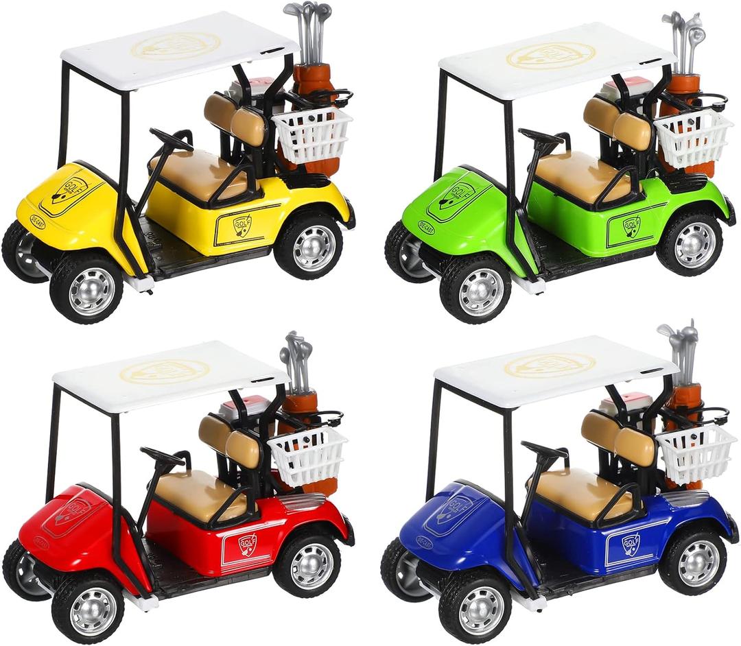 Jerify Mini Golf Cart Model Toy Metal Pull Back Action Cart 1:36 Scale Golfcart Pullback Vehicle Toys for Golf Party Birthday Decor Dollhouse Cake Toppers, 3.9 Inch (4 Pcs)