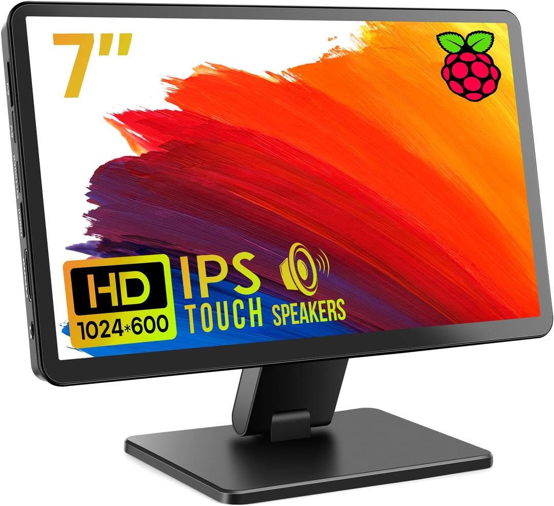 ROADOM Touch Screen Monitor with Case, 7 Raspberry Pi Screen, IPS FHD 1024600,Responsive and Smooth Touch,Dual Built-in Speakers,HDMI Input,Compatible with Raspberry Pi/PC/Camera/Gaming/TV