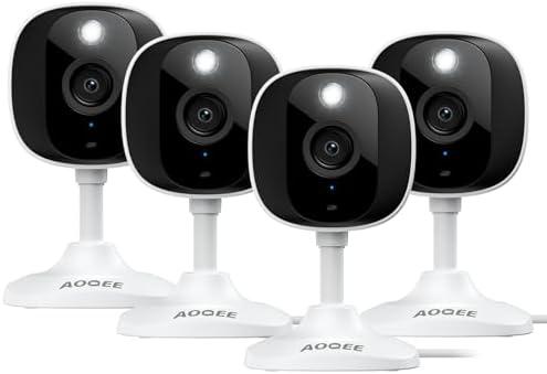 AOQEE 2K Home Security Cameras- Outdoor/Indoor Cameras for Baby/Nanny/Dog, 2.4Ghz WiFi Camera with 2-Way Talk, 24/7 SD Recordings, Color Night Vision, Siren, Works with Alexa/Google Home, C1-White-4P
