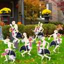 Geelin 6 Pcs Halloween Skeleton Flamingo Yard Sign Decorations with Stakes Halloween Vulture Yard Lawn Ornaments Skeleton Flamingo Creepy Decor for Garden Outdoor Party Supplies Favors