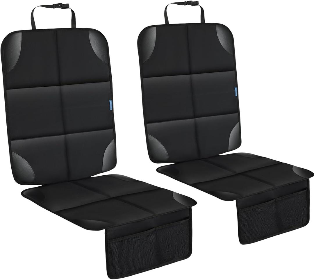 Car Seat Protector for Child Carseat, 2 Pack Protect Car Seat Cover for Baby with Thickest Padding and Non-Slip Padded Backing Mesh Pockets Kids Pets Car Back Seat Protectors (Black)