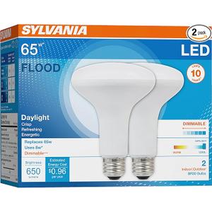 Sylvania LED Flood BR30 Light Bulb, 65W = 9W, 10 Year, 650 Lumens, Dimmable, 5000K, Daylight - 2 Pack (41264)