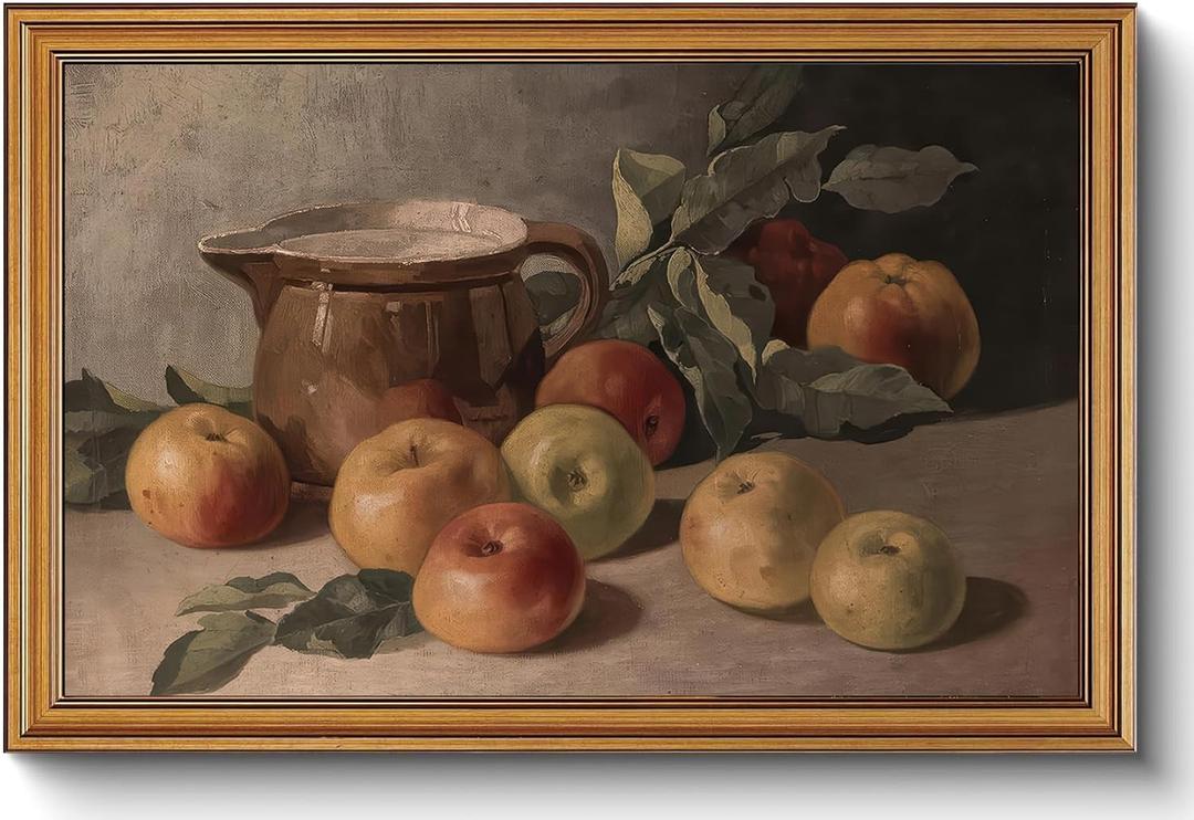 Gold Framed Wall Art Vintage Harvest Apples Still Life Canvas Art Farmhouse Fruits Picture Wall Decor Antique Prints Rustic Paintings Country Artwork for Bedroom Bathroom Living Room 16x24 Inch