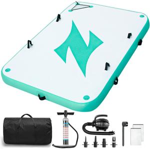 ZAFIED Inflatable Floating Dock Platform, 8 x 5 ft Floating Island for Lake, 6 inch Thickness, Enlarged & Non-Slip Bote Inflatable Dock with Manual and Electric Air Pump for River, Pool, Beach, Ocean