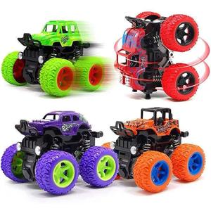 Monster Truck for Boys 3 4 5 6 7 Year Old,4 Pack Push and Go Friction Powered Car Toys, Double-Directions Inertia Pull Back Vehicle Set,Birthday Party Gift for Kids