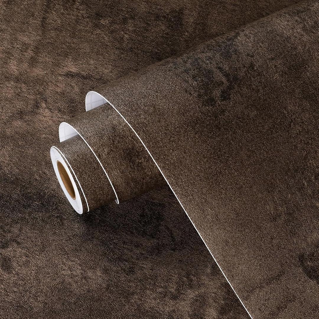 Wallercity Dark Brown Wood Contact Paper Wood Grain Peel and Stick Cement Wallpaper Self Adhesive Wallpaper Peel and Stick for Desk Countertops Vinyl 24''x118'' Renter Friendly Wallpapers for Wall
