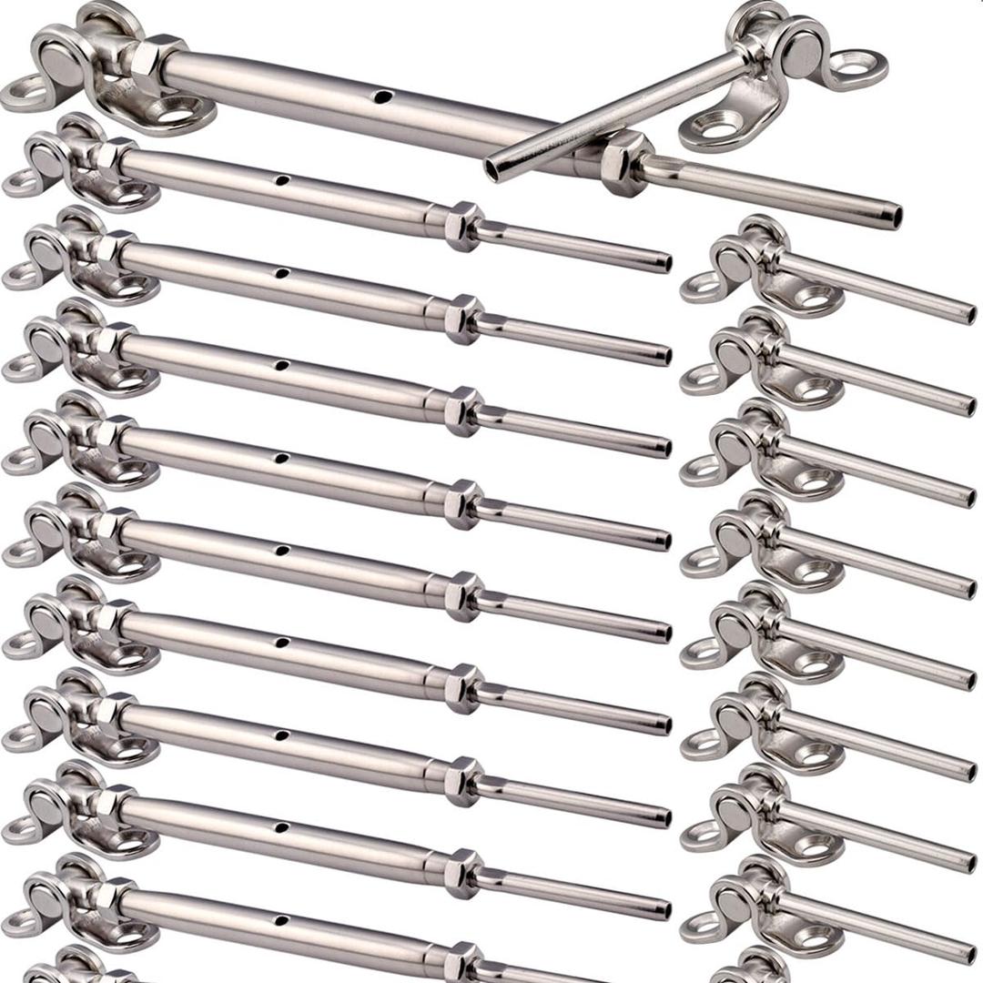 Cable Railing Hardware Kit, for 1/8" Cable Railing System of Wood Post, Adjustable Angle Swage Turnbuckle Tensioner 10 Pairs