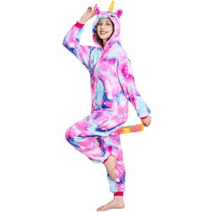 Unisex Unicorn Costumes Pyjamas, Adult Women Men Animal Cosplay Onesie (Medium, Colorful Starry Sky)