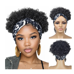 Adancyler Afro Headband Wig Natural Black Kinky Curly Wigs For Black Women Synthetic Short Curly Put And Go Headband Wig African American Wigs For Black Women