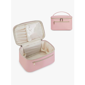 Wandering Nature Makeup Bag, Travel Make Up Organizer Cosmetic Brush Bags Case for Women in Vegan Leather, Pink, Patent Pending