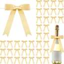 Riceshoot 50 Pcs Twist Tie Bows 5x7 Inch Large Satin Ribbon Bow for Gift Wrapping Champagne Bottle Cake Treat Bag Craft DIY Gift Wedding Baby Shower Bridal Shower Christmas Birthday Party(Gold)