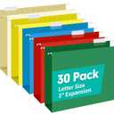HERKKA Extra Capacity Hanging File Folders, 30 Pack Reinforced Letter Size Hanging Folders with Heavy Duty 3 Inch Expansion, Designed for Bulky Files, Medical Charts, Adjustable Tabs, Assorted Colors