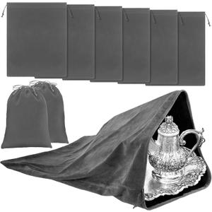 Ferraycle Silver Storage Bags Oversized 24 x 32 Inch Zipper Anti Tarnish Cloth Bag for Silver Storage, Tray, Jewelry, Flatware, Vase, Polishing,Tarnish Cleaning(Dark Grey)