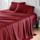 Bedsure King Size Sheets Set, Cooling Sheets for Hot Sleepers, Rayon Derived from Bamboo, PureWoven, Breathable & Soft, Deep Pocket Up to 16 Inches, Hotel Luxury Silky Bedding, Burgundy