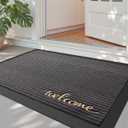 DEXI Front Door Mat Outside Entrance, 2x3 ft Rubber Entry Doormat Heavy Duty, Non Slip Welcome Mats for Inside House Floor Entryway Exterior Patio, Welcome Grey