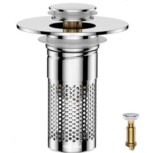 Bathroom Sink Drain Strainer,Universal Pop-Up Sink Stopper Hair Catcher, Anti-Clog Stainless Steel Drain Filter Basket, Removable Sink Drain for Bathroom Sink Stopper (Silver)