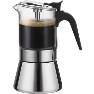 Moka Induction Stovetop Espresso Maker With Pressure valve,Crystal Glass-top & Stainless Steel Esprosso Moka Pot,160ml Classic Italian Coffee Maker