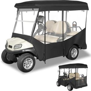Golf Cart Enclosure 4 Passenger Extended Roof 88 inch for Club Car Tempo Onward,600D Clear Rain Cover Driving Enclosures,Full Roll Up 4 Sided Transparent Windows&Door Side Mirrors Openings