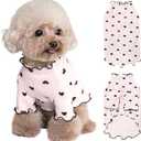 Pet Clothes for Small Dogs Cat Summer Fall Heart Print Shirt Stretchable Ruffle Long Sleeve Outfits for Chihuahua Schnauzer Shih Tzu Yorkie (Pink, Small)