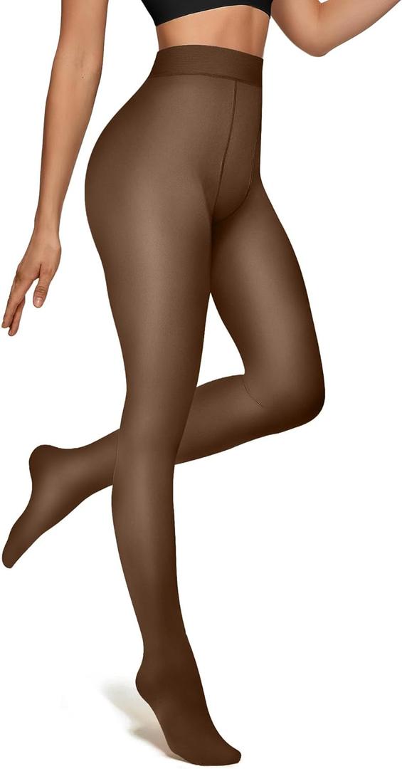 OEAK Womens Fleece Lined Tights Fake Translucent Pantyhose Thermal Opaque High Waisted Winter Legging Footed Sheer Tights (XL)