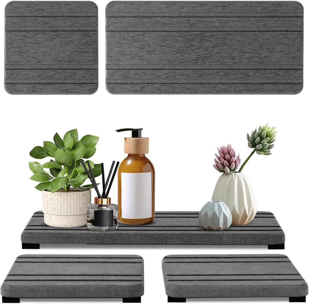 3PCS Water Absorbing Stone Tray, DryingNeat Diatomite Stone Sink Tray, Instant Dry Sink Coasters, Kitchen Sponge Hand Soap Holder, Countertop Fast Drying Counter Trays, 8 * 4 Inch and 4 * 4 Inch (1pcs 2110cm + 2pcs 1010cm Dark Gray Stripe)