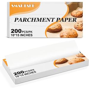 SMARTAKE 200 Pcs Pop-Up Parchment Paper Sheets, 10.7x15 Inch Pre-Cut Parchment Paper for Baking, Non-Stick Greaseproof Baking Paper for Grilling Wrapping Air Frying, Compact Volume, White