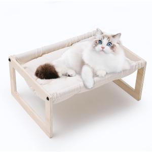 BsBsBest Cat Bed, 22 X 16 Inch Elevated Wooden Pet Hammock Breathable Dog Bed Detachable Portable Indoor Outdoor Cat Beds for Kitty Puppy Bunny Rabbit Small Animal with Padded Cotton (Thick)