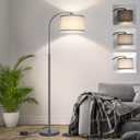 Boncoo Dimmable Floor Lamp, Arc Floor Lamps for Living Room, Stepless Dimmable Standing Lamp with Adjustable Drum Shade, Modern Arched Corner Light for Bedroom, Office, LED Bulb Included (Gray)