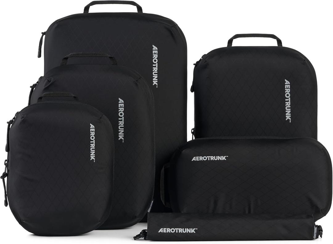 Aerotrunk Ultralight Compression Packing Cubes - Lightweight Travel Organizers for Suitcases and Luggage (6-Pack, Light Grey)
