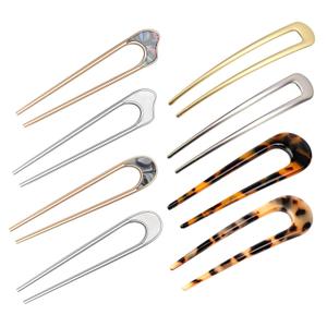 8pcs U Shape Hairpins, BetterJonny French Hair Forks Tortoise Shell U Shape Hair Pins Metal Updo Chignon Pins Acetate Hair Sticks for Women Girls Hair Styling Accessories