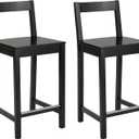 Wooden Bar Stool with Backrest 24", Black, Set of 2